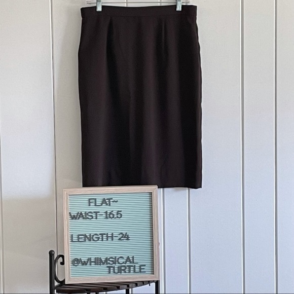 $10 SALE Vintage 90s Y2K Dark Brown Lined Pencil Skirt with Slit BROWNSTONE - Picture 7 of 7